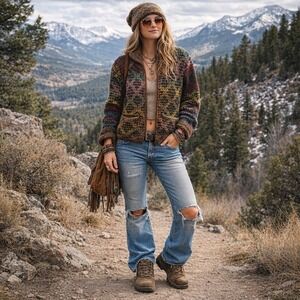 Edel MacBride Donegal Wool Full Zip Cardigan Sweater Ireland Multi Color W M